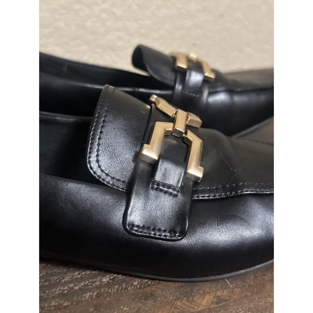 Steve Madden Ryann Women's 9 M Loafers Black Leather Gold Chain Bit Preppy - Picture 7 of 15